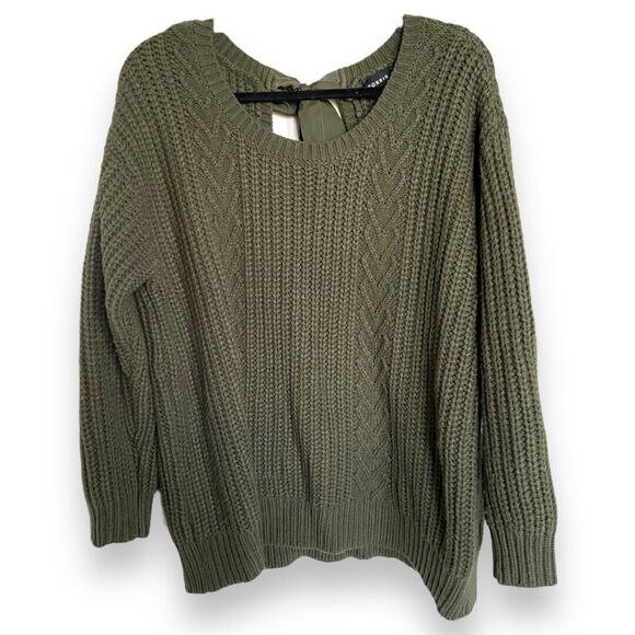 Torrid Womens Sweater Sz 0 L 12 Olive Green Cable Tie Back Thick Bow - Picture 6 of 10